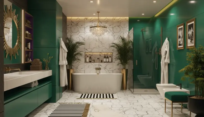 A room designed in the Hollywood Regency style using AInteriors interior design app.