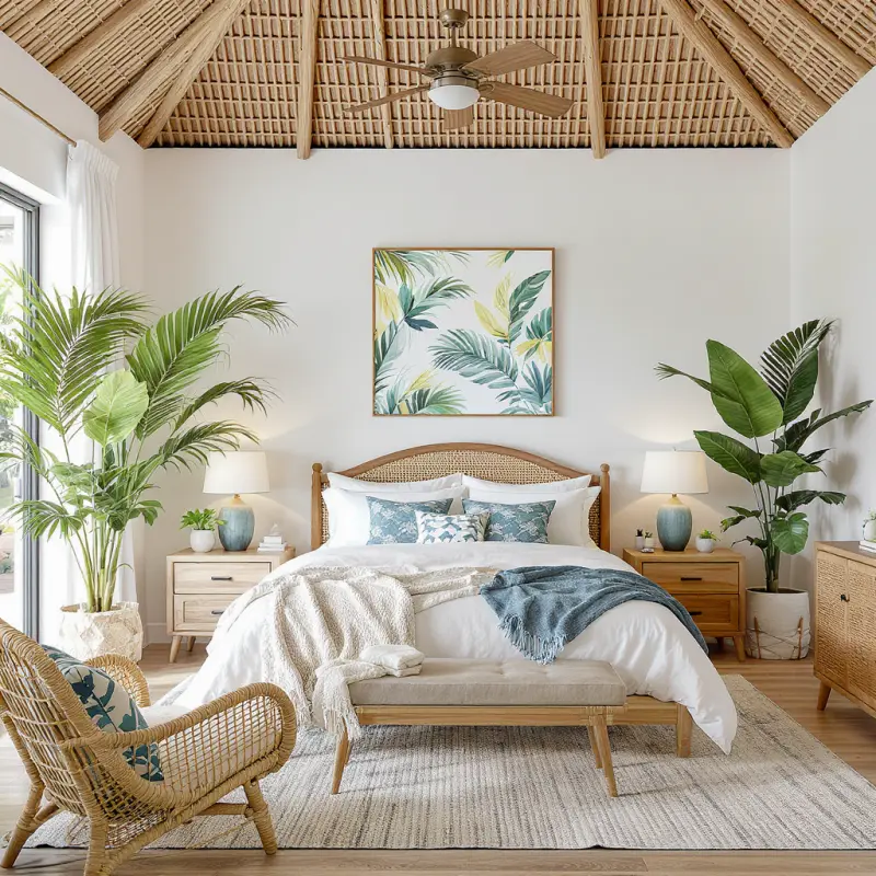 A room designed in the Tropical style using AInteriors interior design app.