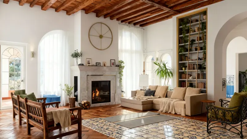 A room designed in the Mediterranean style using AInteriors interior design app.