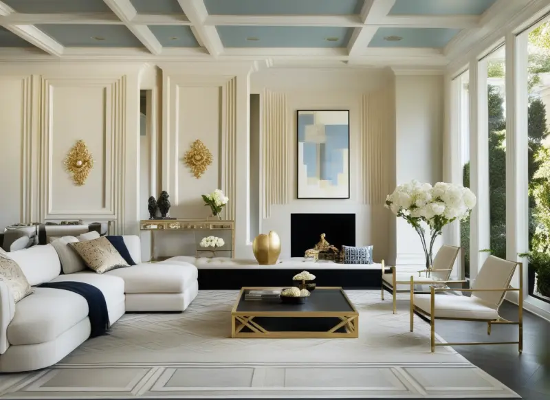 A room designed in the Neoclassic style using AInteriors interior design app.