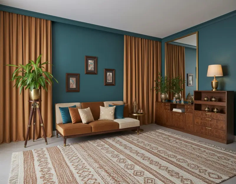 A room designed in the Morroccan Spice style using AInteriors interior design app.