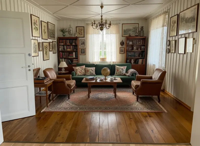 A living room virtually staged in a Vintage style generated with AInteriors interior design app, compared to the empty original.