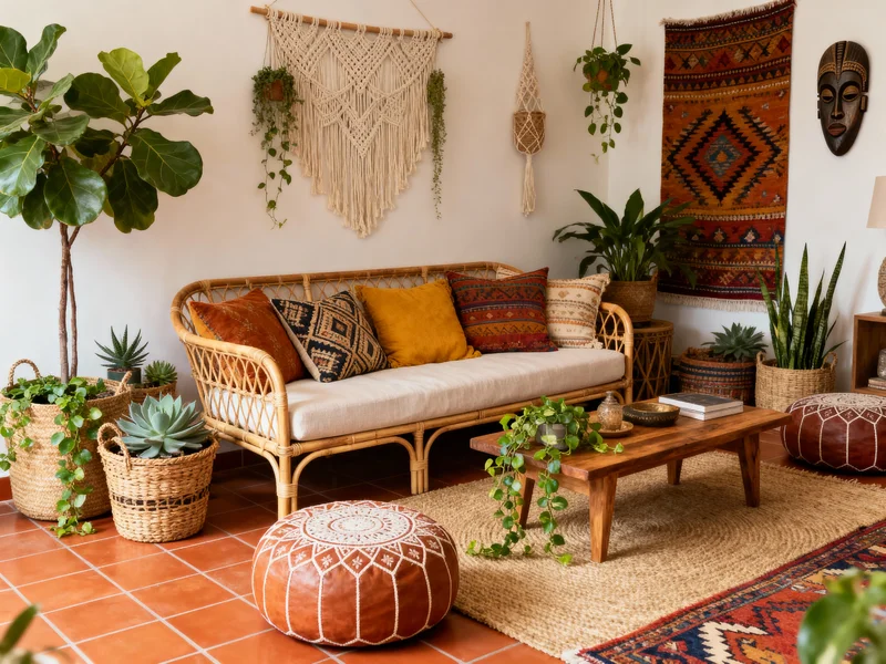 affordable bohemian living room interior design