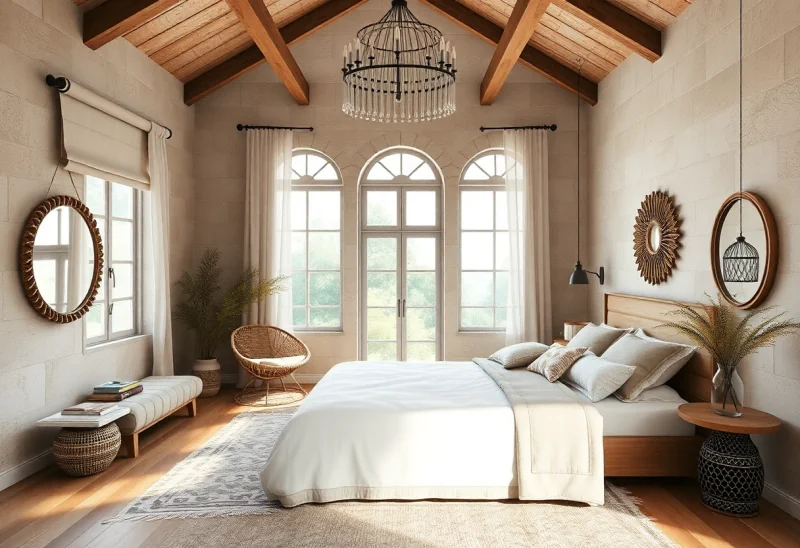 bohemian virtual staging for high end bedroom