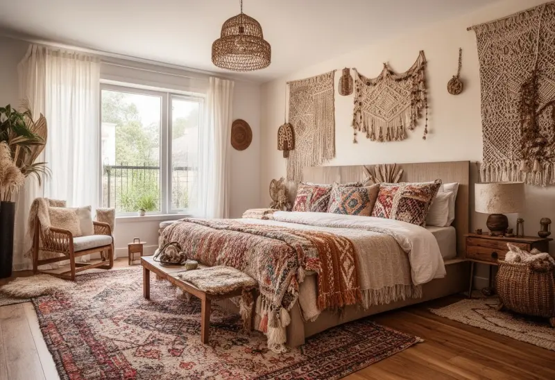 budget friendly bohemian bedroom virtual staging