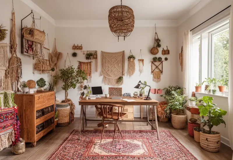 budget friendly bohemian home office virtual staging