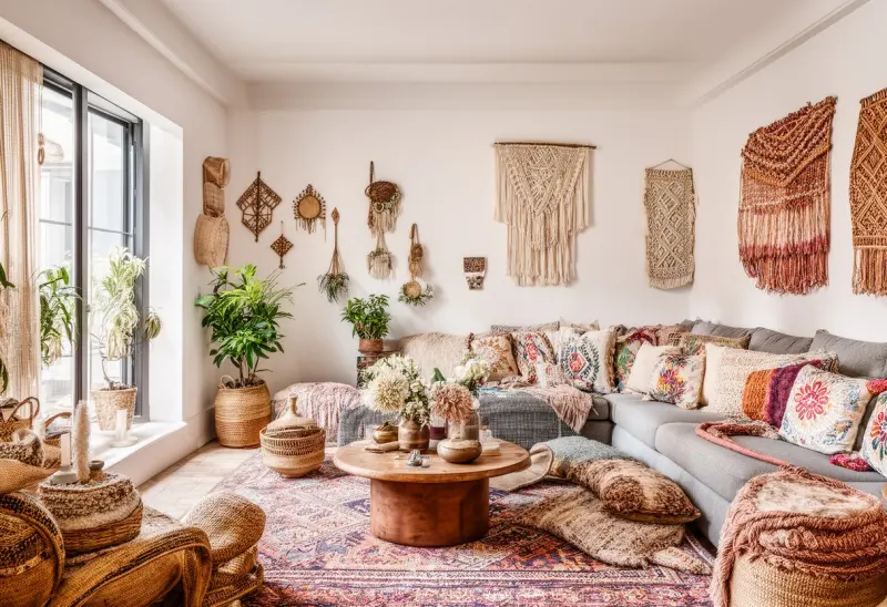 budget friendly bohemian living room virtual staging