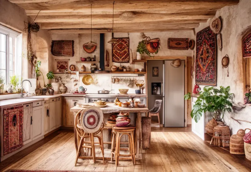 budget friendly bohemian small kitchen virtual staging