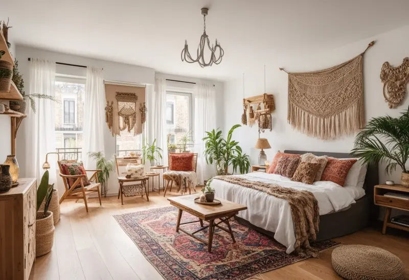 budget friendly bohemian studio apartment virtual staging