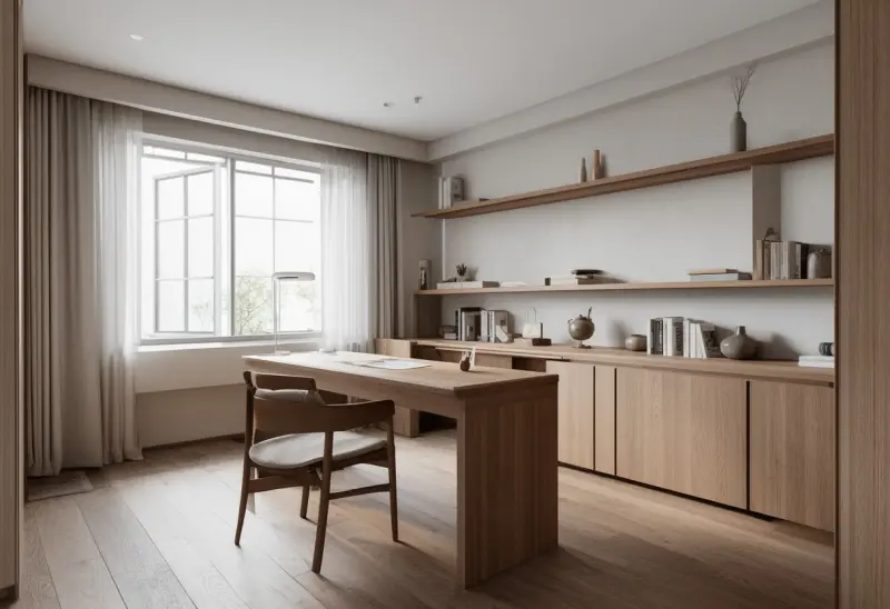 budget friendly japandi home office virtual staging