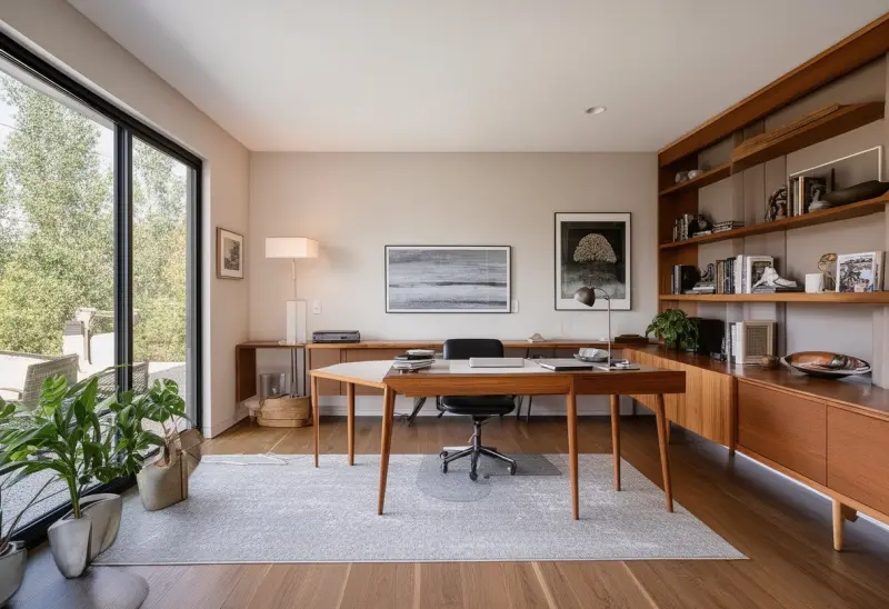 budget friendly mid century modern home office virtual staging