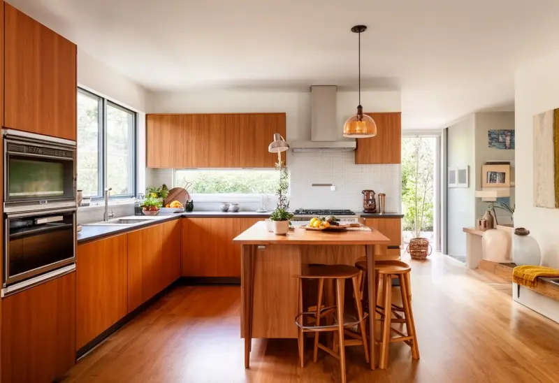 budget friendly mid century modern small kitchen virtual staging