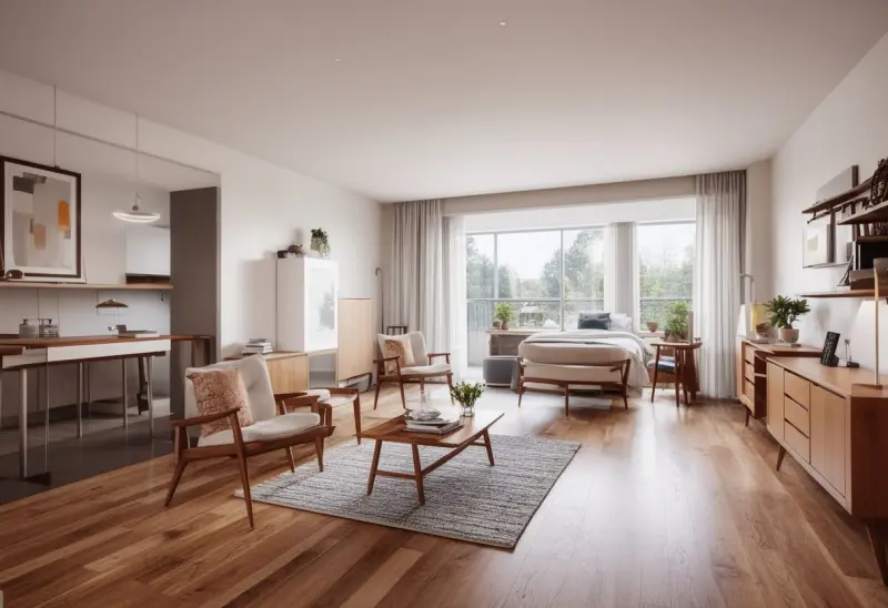 budget friendly mid century modern studio apartment virtual staging
