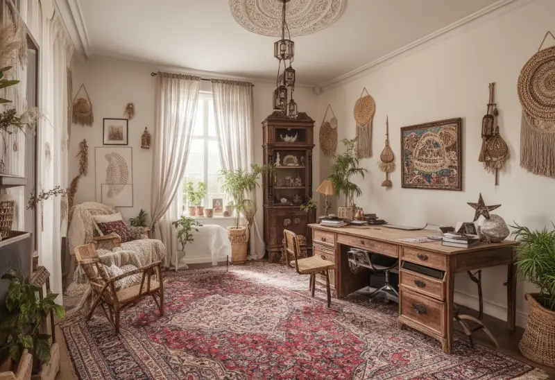 classic peaceful bohemian home office ai makeover