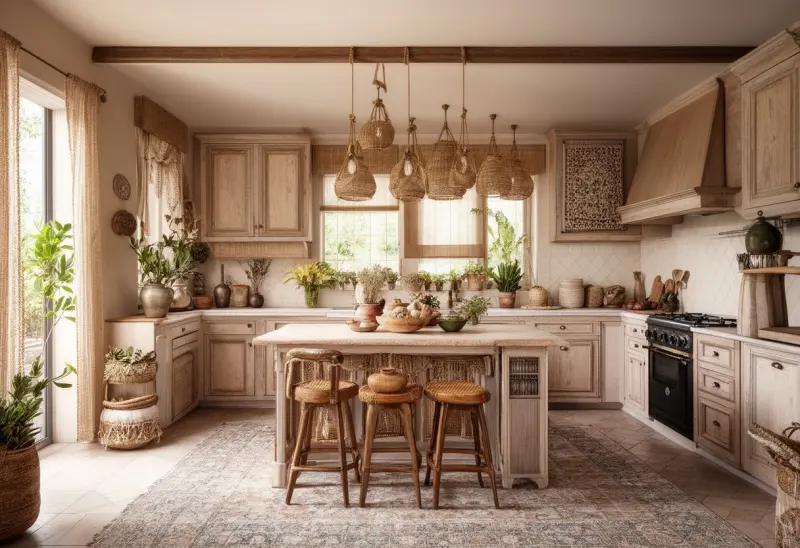 classic peaceful bohemian small kitchen ai makeover