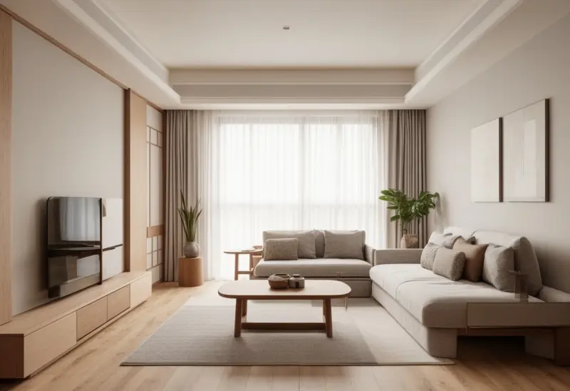 classic peaceful japandi studio apartment ai makeover
