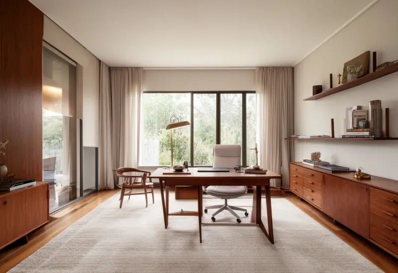 classic peaceful mid century modern home office ai makeover