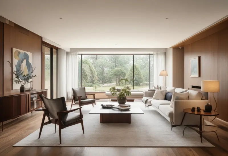 classic peaceful mid century modern living room ai makeover