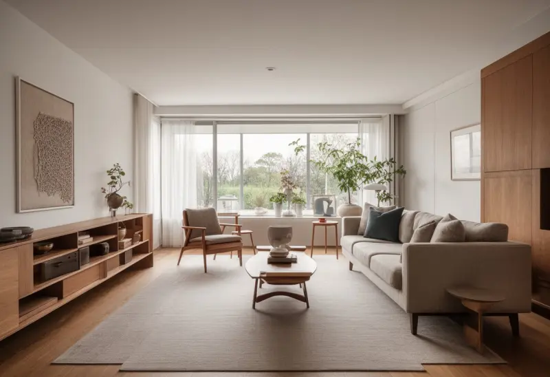 classic peaceful mid century modern studio apartment ai makeover