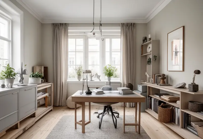 classic peaceful scandinavian home office ai makeover