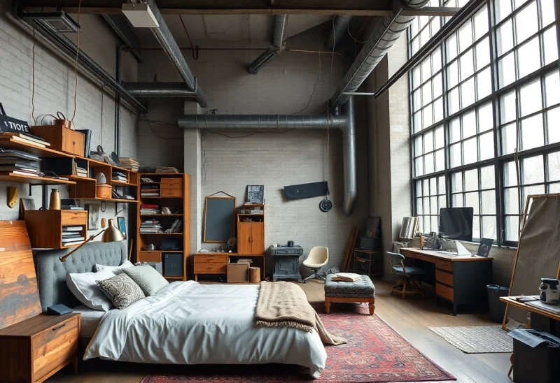 cluttered industrial bedroom design ideas