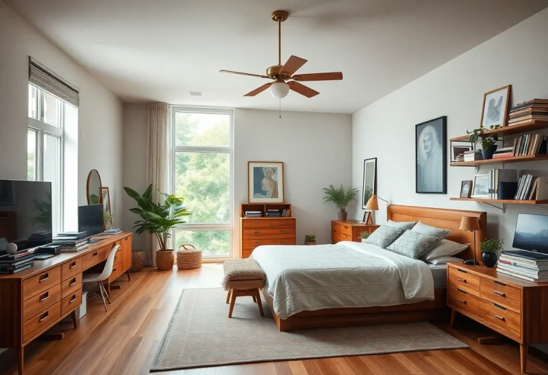 cluttered mid century modern bedroom design ideas