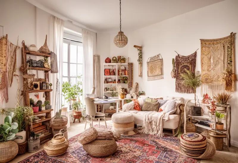 comfortable bohemian home office design inspiration