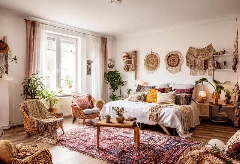 comfortable bohemian studio apartment design inspiration