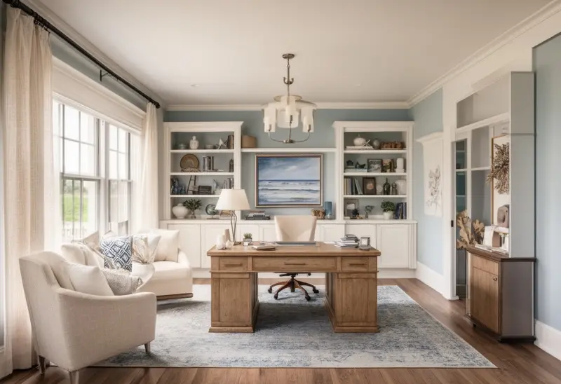 comfortable coastal home office design inspiration