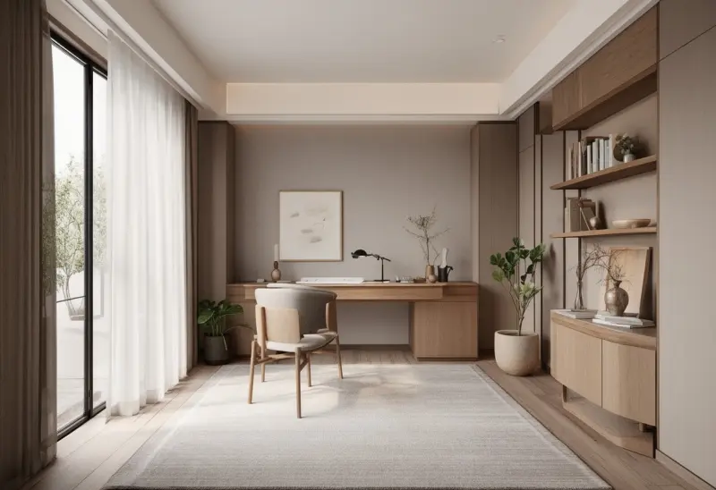 comfortable japandi home office design inspiration