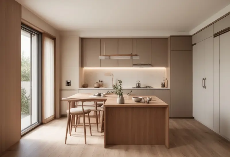 AI design of a Comfortable Japandi Small Kitchen