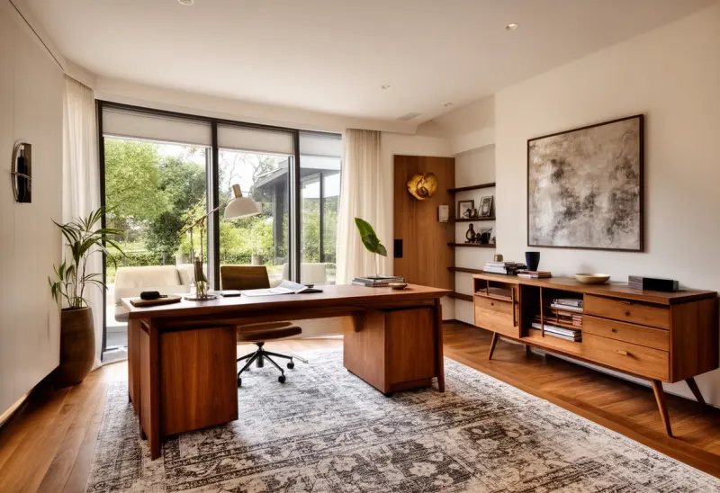 comfortable mid century modern home office design inspiration