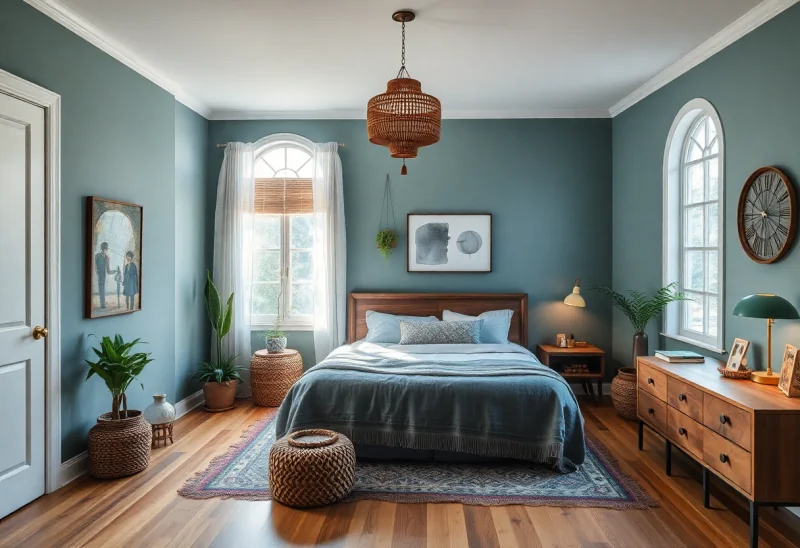 converted bedroom bohemian home office design ideas