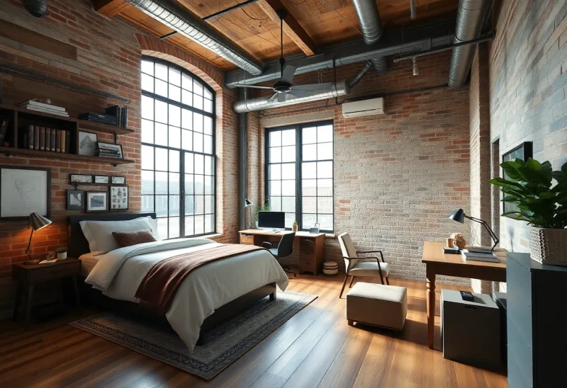 converted bedroom industrial home office design ideas