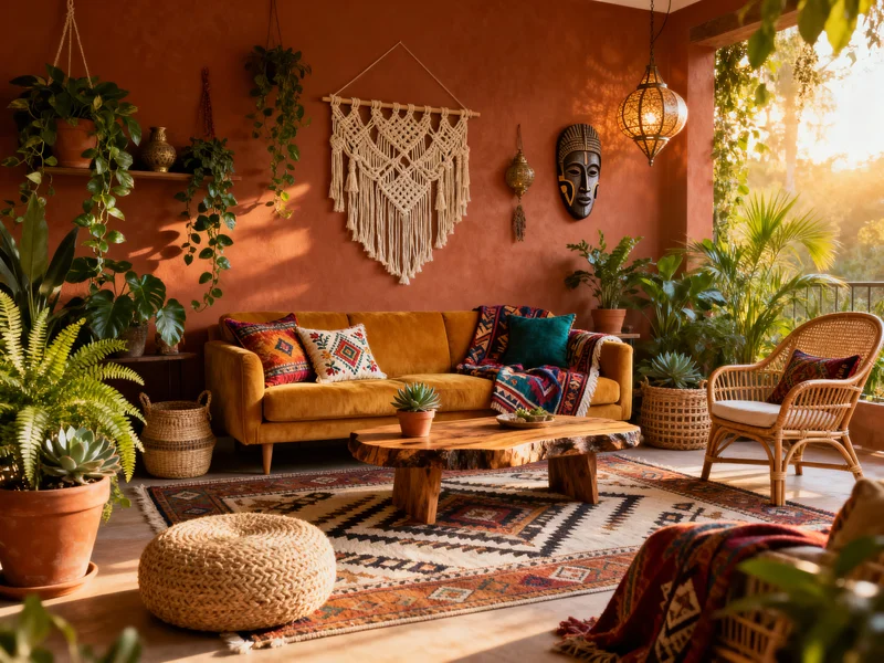 cozy bohemian living room home renovation