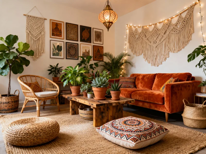 cozy bohemian living room interior design