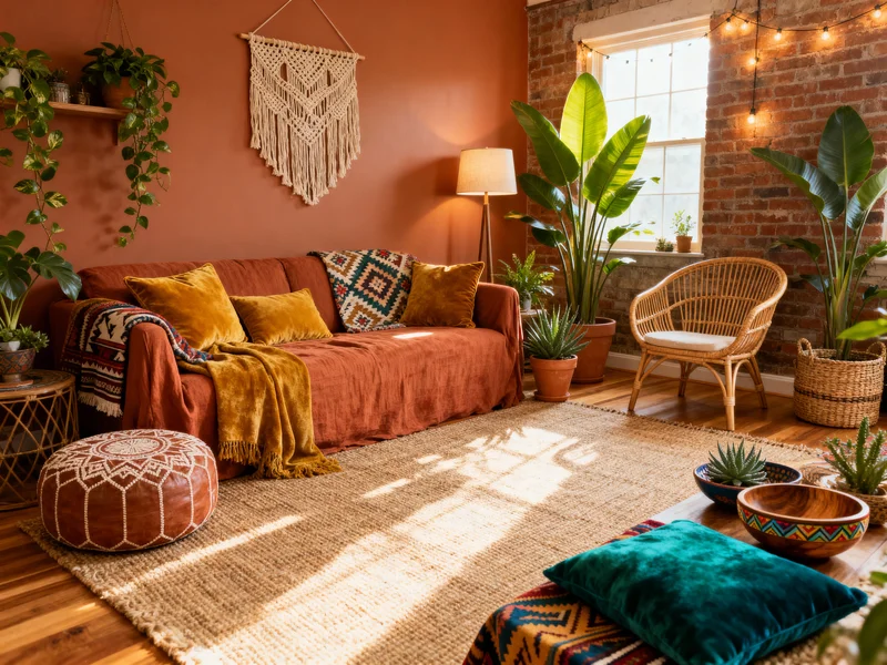 cozy bohemian living room room design