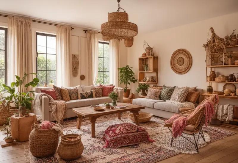 cozy warm bohemian living room ai design ideas