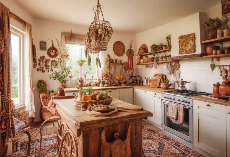cozy warm bohemian small kitchen ai design ideas