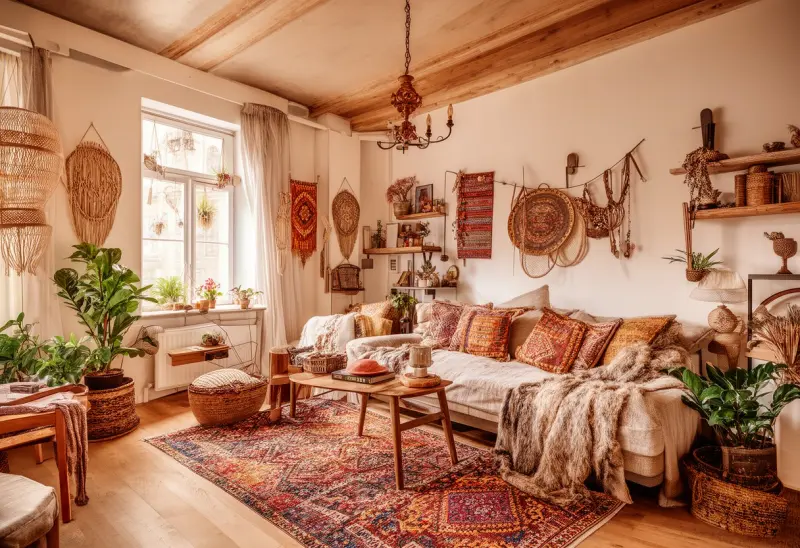 cozy warm bohemian studio apartment ai design ideas