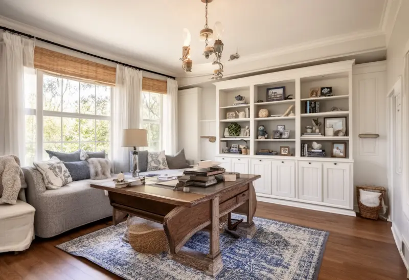 cozy warm coastal home office ai design ideas