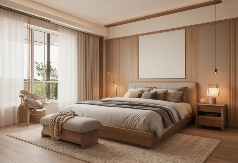 cozy warm japandi bedroom ai design ideas