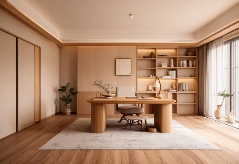 cozy warm japandi home office ai design ideas
