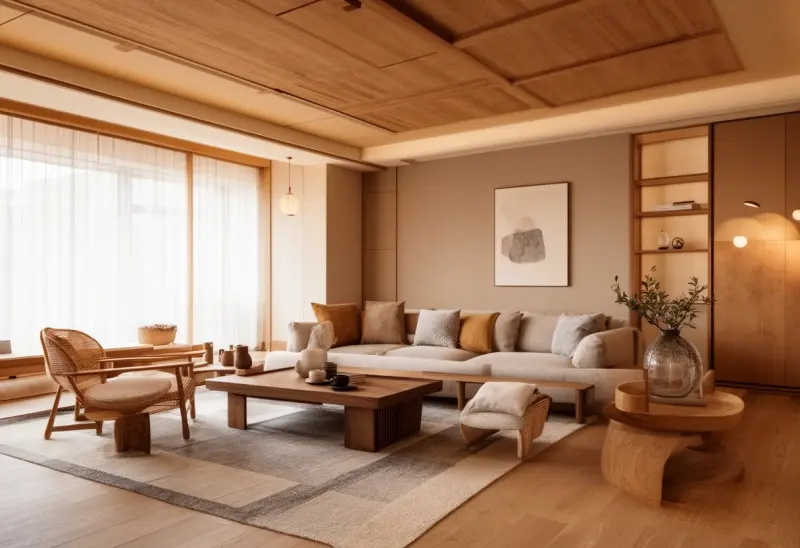 cozy warm japandi living room ai design ideas