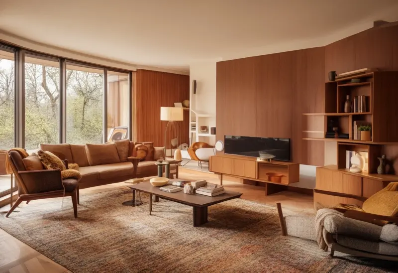 cozy warm mid century modern living room ai design ideas