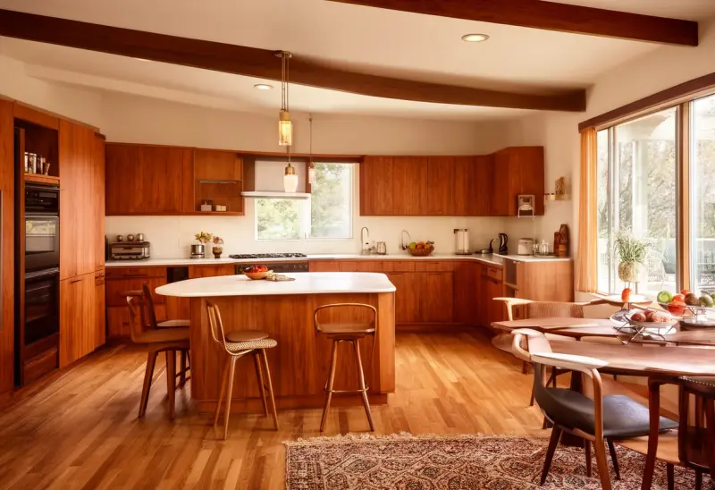 cozy warm mid century modern small kitchen ai design ideas