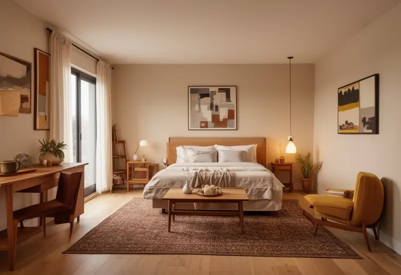 cozy warm mid century modern studio apartment ai design ideas