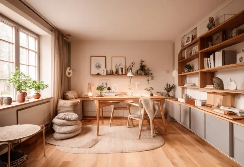 cozy warm scandinavian home office ai design ideas