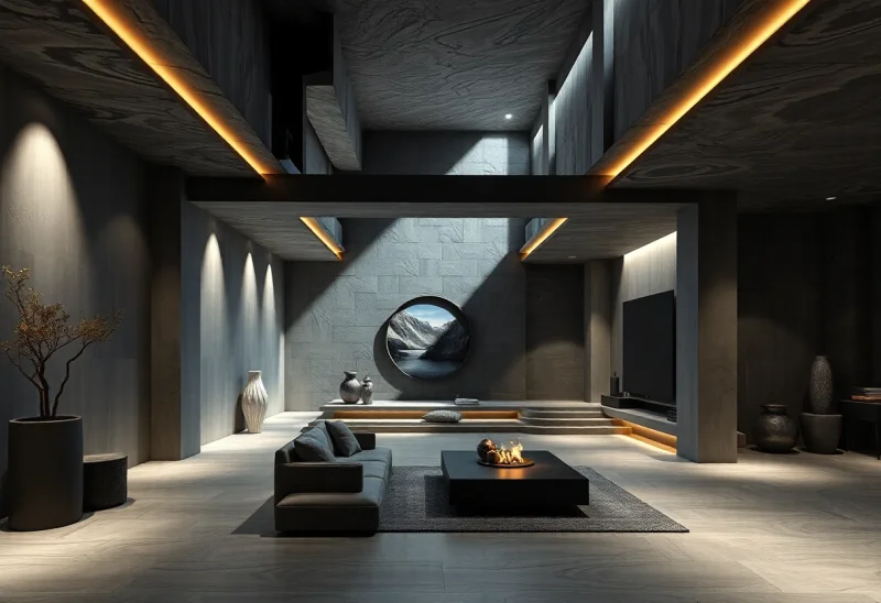 dark japandi basement design ideas