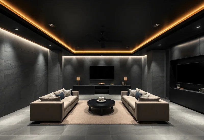 dark luxury modern basement design ideas